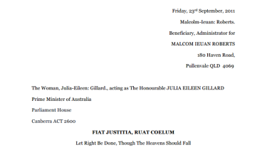 The header of an eight-page affidavit Malcolm Roberts sent to Julia Gillard about the carbon tax.