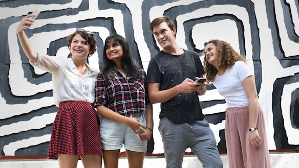 AFTRS students Olivia Gillan, Nivetha Ramkumar, Tamatea Kohu and Nicola Macindoe. They're switched on, but not in the way TV networks might prefer.
