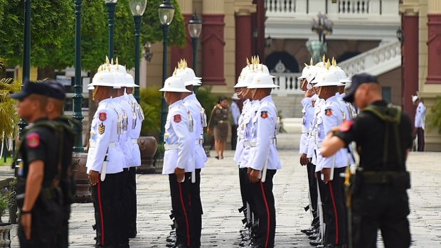A military unit inside The Grand Palace following the death of King Bhumibol.