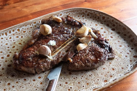 Westholme wagyu 1kg t-bone, dry-aged for 45 days.