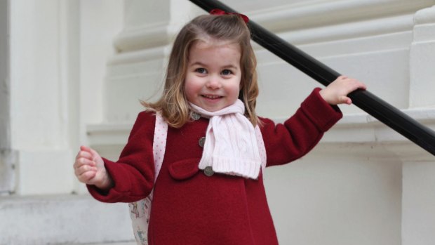 Princess Charlotte smiles as she prepares for her first day of nursery.
