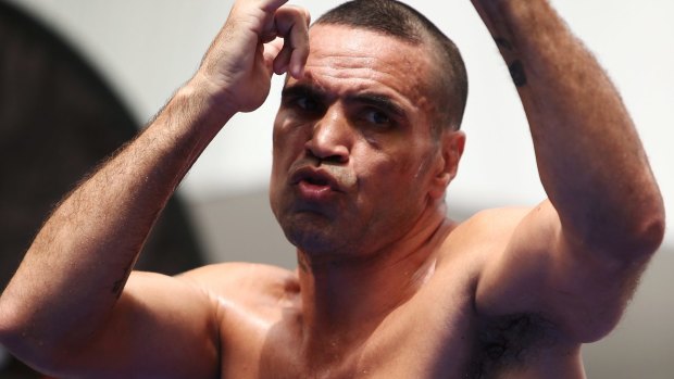 Working it out: Anthony Mundine completes a public sparring session in Adelaide.