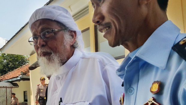 Abu Bakar Bashir outside court in Cilacap on Wednesday.