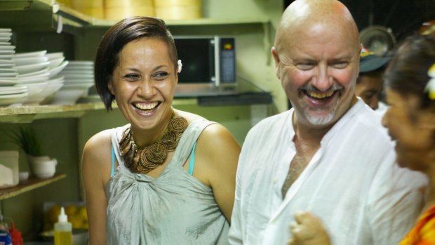 Robert Oliver with Dora Rossi at Paddles restaurant in Apia.