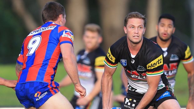 Dropped to the reggies: Matt Moylan playing for Penrith against Newcastle in the NSW Cup