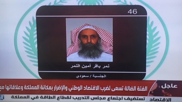 Executed: Saudi Arabian state television displays an image of cleric Nimr al-Nimr.