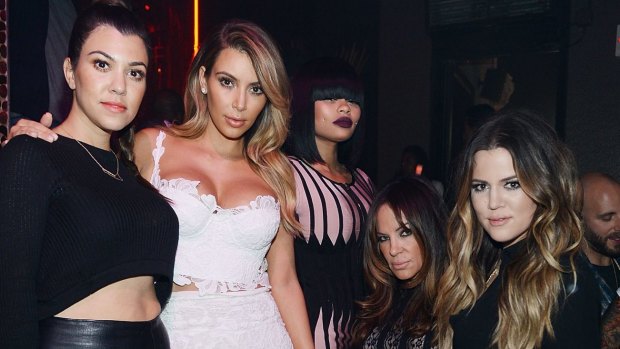(L-R) Kourtney Kardashian, Kim Kardashian, Blac Chyna, a friend, and Khloe Kardashian at Kim's birthday in 2013.