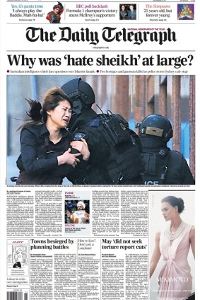 Lead story: The Sydney siege in the  Telegraph of London.