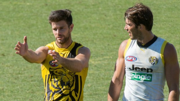 Support: Trent Cotchin, left, with teammate Alex Rance.