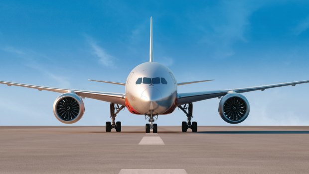 A Jetstar 787 Dreamliner ready to take off.