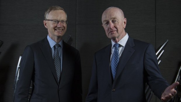 Current and former RBA governors Philip Lowe and Glenn Stevens pictured in 2016.
