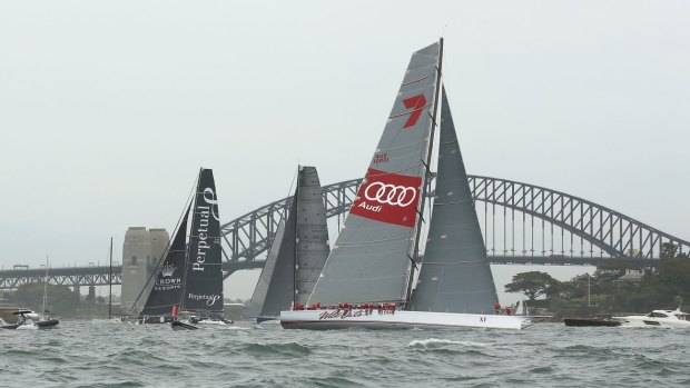 Setting sail: Supermaxi Wild Oats XI races during the Big Boat Challenge on Tuesday.