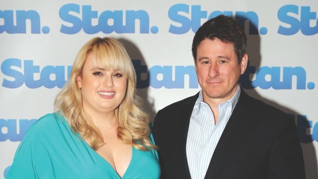 Stan ambassador Rebel Wilson with Stan chief executive Mike Snesby at the launch of the TV streaming service. 