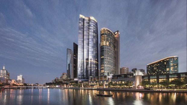 An artist's impression of Crown's 90-storey tower, from the Yarra River. 