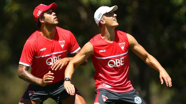 Back soon: Ted Richards (right) at pre-season training with Lance Franklin.