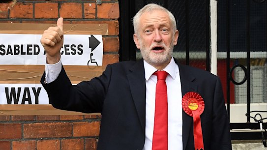 Labour Party leader Jeremy Corbyn casts his vote at a polling station at Pakeman Primary School, London, on June 8.