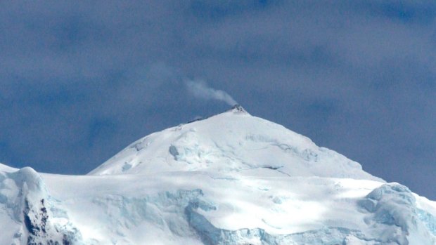 The still-smoking peak of Big Ben volcano, shortly after the eruption. 