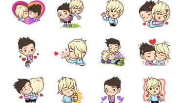 A collection of gay emojis available on the LINE Store in Australia but now unavailable to Indonesians.