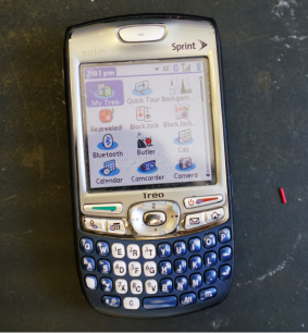 A rescued nine-year-old Palm Treo phone.