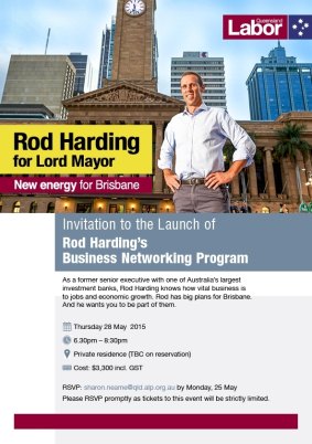 An invite to Rod Harding's business networking program launch.