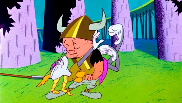 Elmer Fudd as Siegfried and Bugs Bunny as Brunnhilde in What's Opera, Doc?