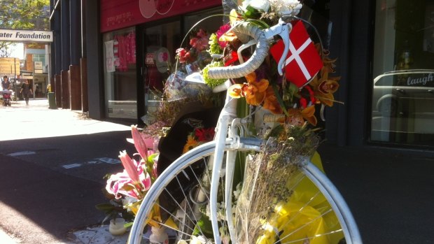 Rebekka Meyer's ghost bike at South Brisbane.