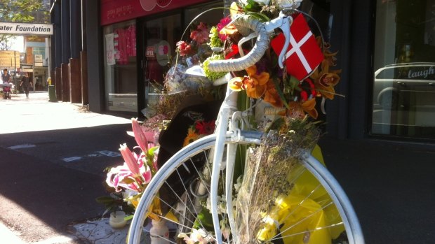 Rebekka Meyer's ghost bike at South Brisbane.