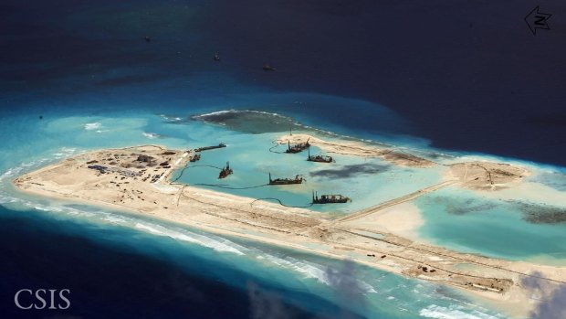 China dredges for land reclamation on the Spratly islands.