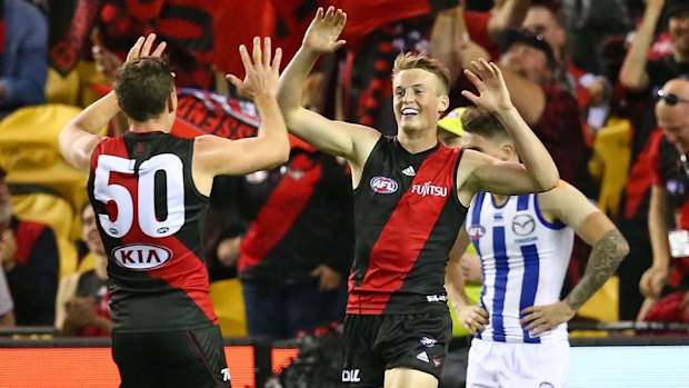 Spirited fightback: Mason Redman celebrates a goal.