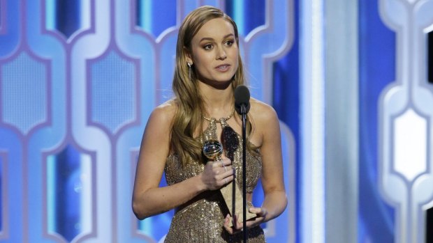 Brie Larson accepts the award for best actress in a motion picture drama for her role in <i>Room</i> at the 73rd Annual Golden Globe Awards.