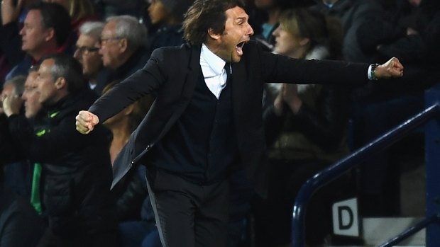 Chelsea manager Antonio Conte celebrates his side's goal.