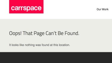 The current view of  Carrspace's webpage that until Tuesday night showed the announcement of the agency's contract with Woolworths.