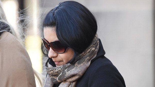 Marcella Castaneda outside the NSW Supreme Court, where she is on trial for the murder of her fiance Gregory Peck.

