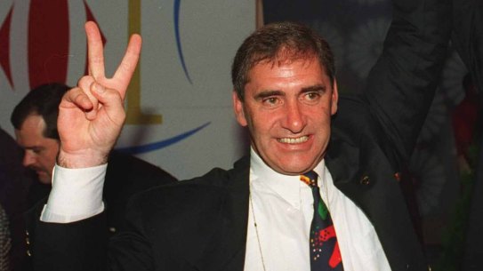 ROD MCGEOGH AND JOHN FAHEY CELEBRATE SYDNEY WINNING THE 2000 OLYMPIC GAMES, MONACO SEPT 1993
PIC BY PALANI MOHAN 930926