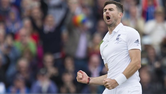 Chief destroyer: James Anderson celebrates after taking the wicket of Australia's Michell Marsh.