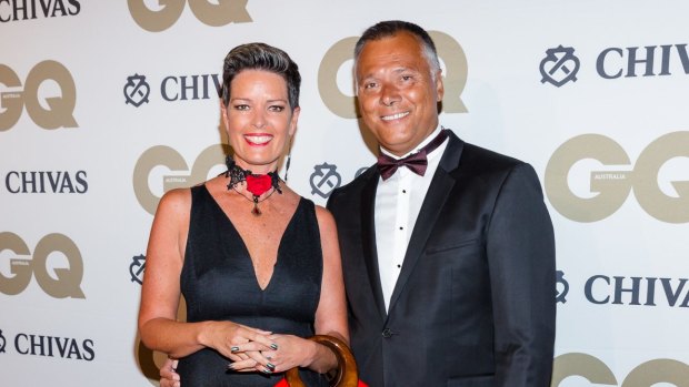 Tracey Holmes and Stan Grant, who gave a moving talk when accepting his prize at the 2016 <i>GQ</I> Men of the Year Awards.