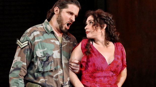 Marcelo Puente as Don Jose and Rinat Shaham as Carmen in Opera Australia's production.