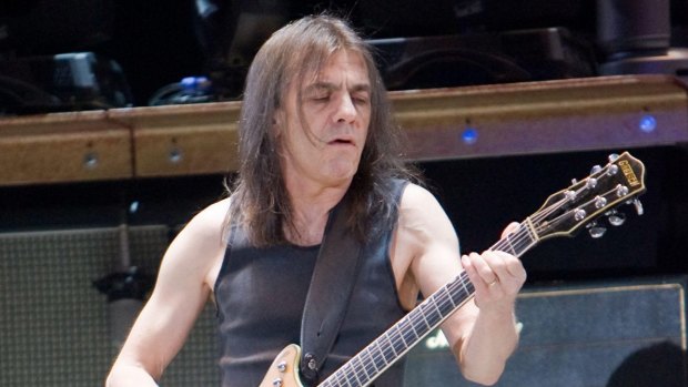Malcolm Young in front of 45,000  screaming fans at the Rogers Centre in Toronto, Canada, during the 2008/09 Black Ice World Tour. 