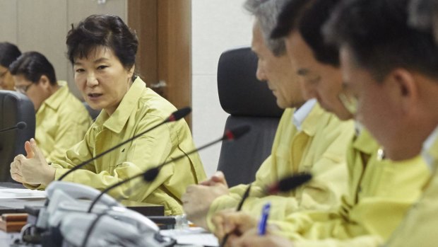 South Korean President Park Geun-hye speaks at the National Security Council meeting.