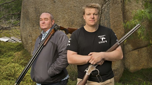 Jeff Bourman and Daniel Young in the hills near Little River.