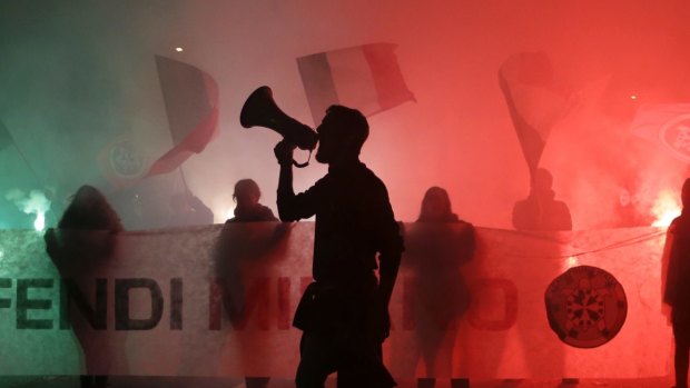 CasaPound neo-fascists demonstrate against migrants in Milan in 2016. 