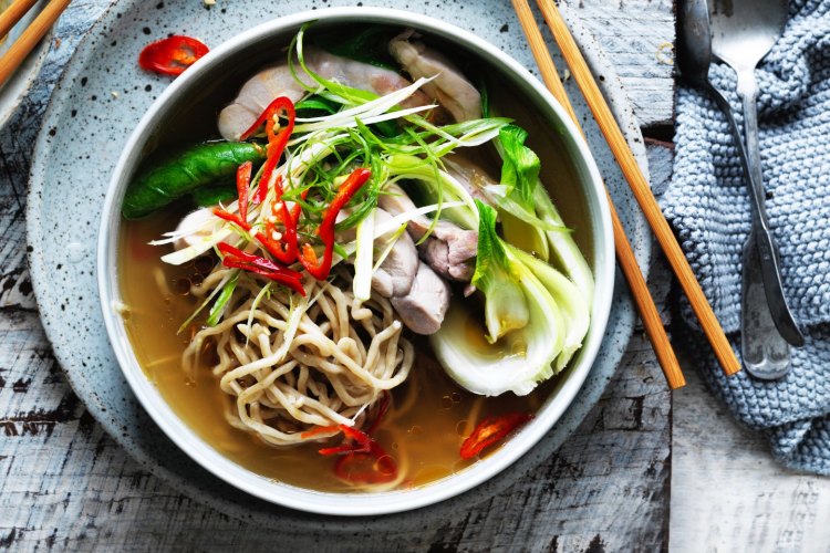 Chinese chicken noodle soup with a chilli kick.