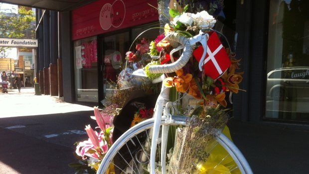 Ghost bike at South Brisbane, a shrine to cyclist Rebekka Meyer.