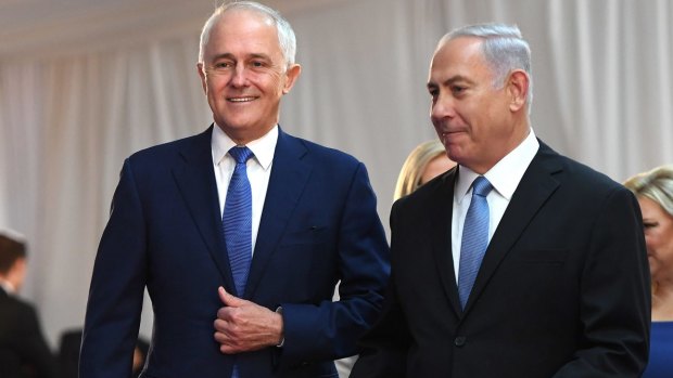 Australian Prime Minister Malcolm Turnbull with Israeli Prime Minister Benjamin Netanyahu in Jerusalem on Monday.