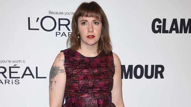 Lena Dunham in red lipstick.