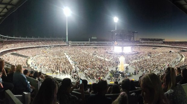 The 65,000-strong crowd pouring into Domain Stadium. 