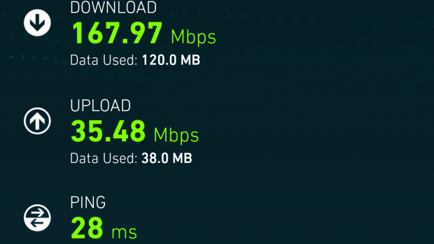 A screenshot of a speed test John carried out on Telstra's 4GX network in Sydney.