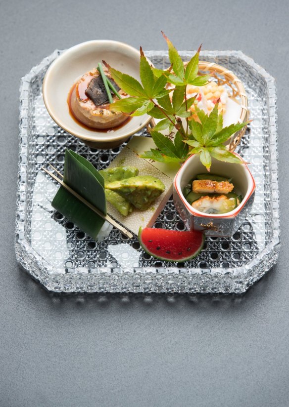 Zensai, a platter of tiny delicacies, part of Ishizuka's 11-course kaiseki menu.