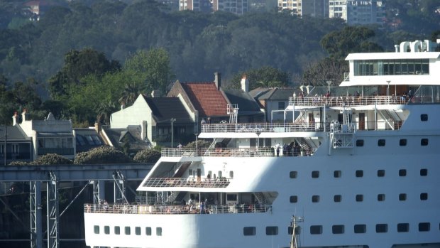 Fuel feud: A cruise liner at White Bay, Balmain.