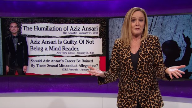 Samantha Bee has a message to the Aziz Ansaris of the world: If you say you're a feminist, act like a feminist.